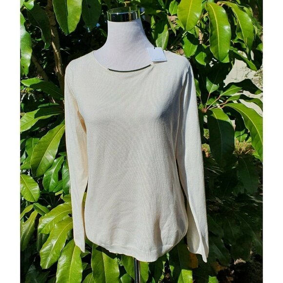 NEW Calvin Klein Women's Stretch Ivory Top L/S Lg - Picture 1 of 9